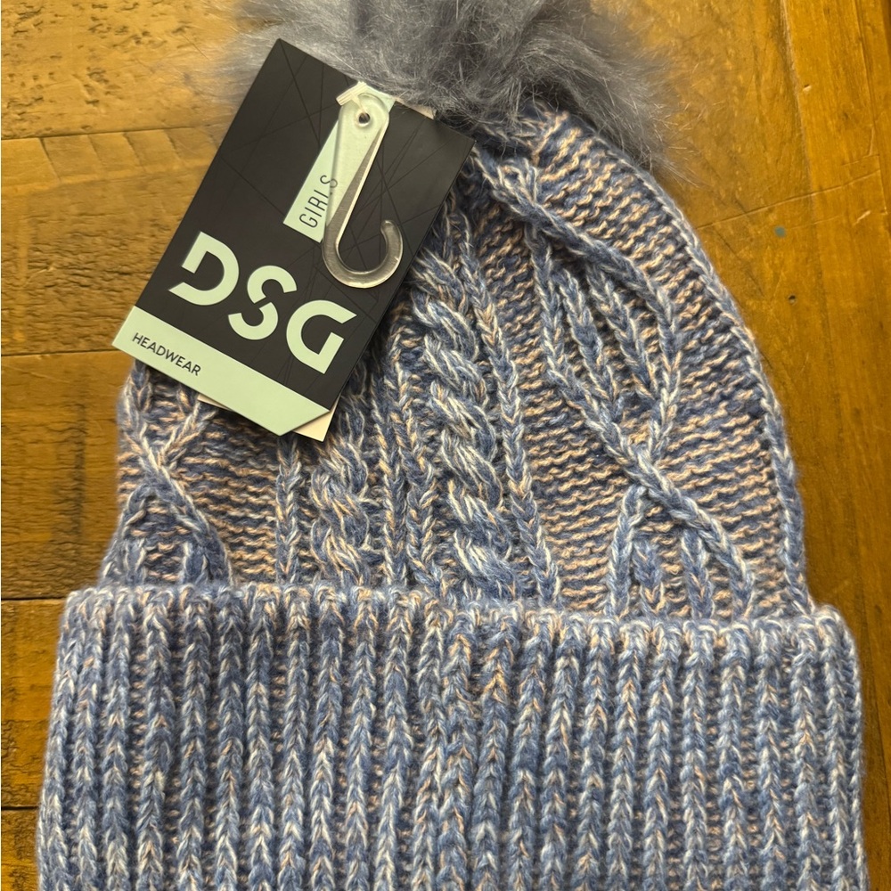 DSG Girls Blue Knit Beanie with Pom